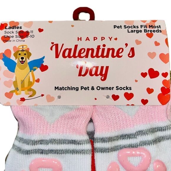 Valentine’s Day Pink & Red Heart Matching Dog & Owner Sock Set for Large Breeds - Picture 9 of 9